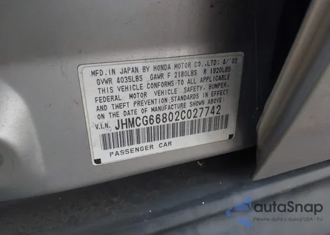 2002 Honda Accord 2.3 Ex/2.3 Se from USA, damaged, VIN JHMCG66802C027742